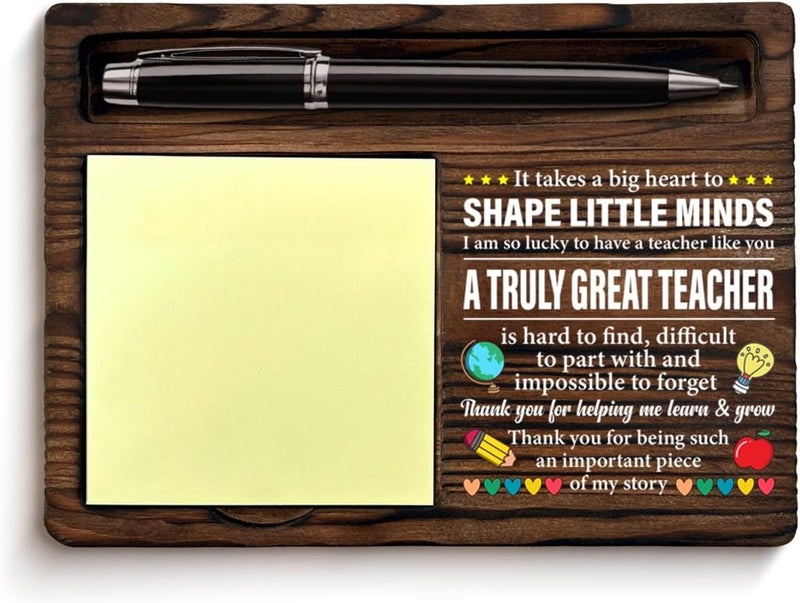 YGBF Thank You Teacher Gifts for Women Men Sticky Note Holder Teacher Appreciation Gifts for Birthday Retirement It Takes a Big Heart to Shape Little Minds Self-Stick Note Pad Holders Home Office Decor - Image 1